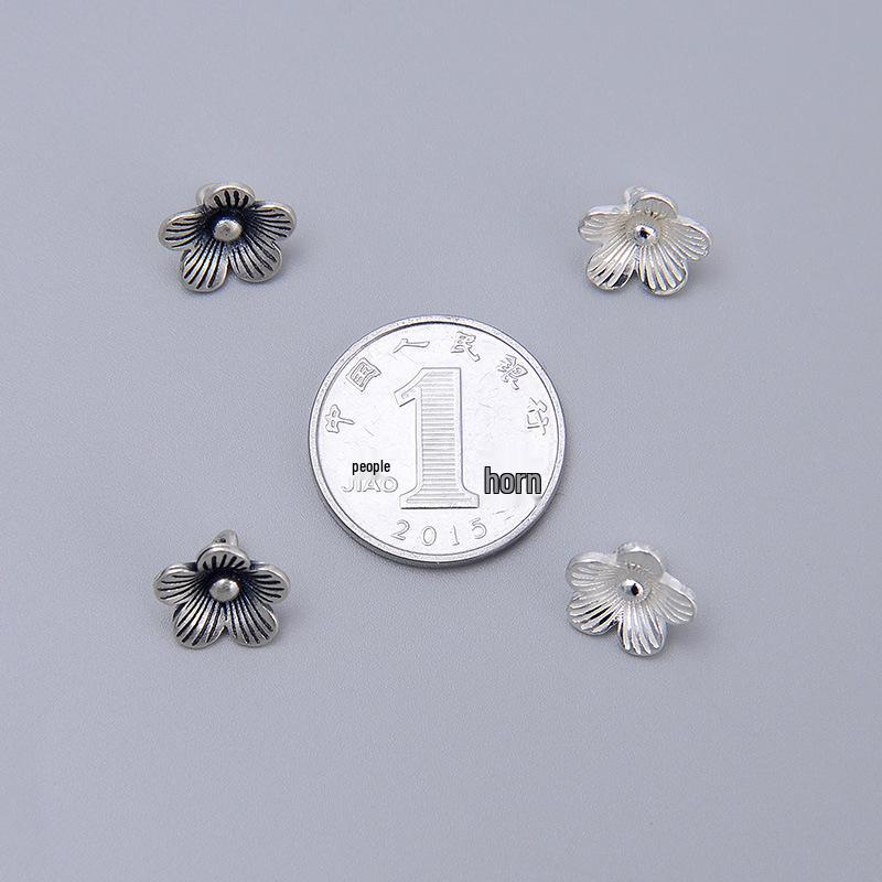 S925 Sterling Silver Vintage Thai Five-Petal Flower Pendant DIY Beaded Bracelet Accessory.