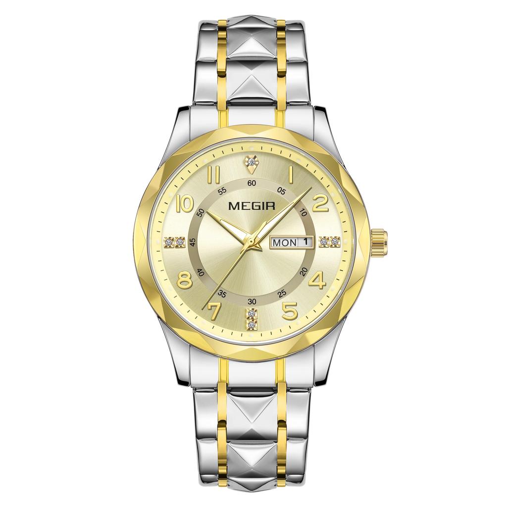 MEGIR Minimalist Fashion Quartz Wristwatch for Men Large Dial Business Leisure Watches with Date Week Clock Montre Homme 1093