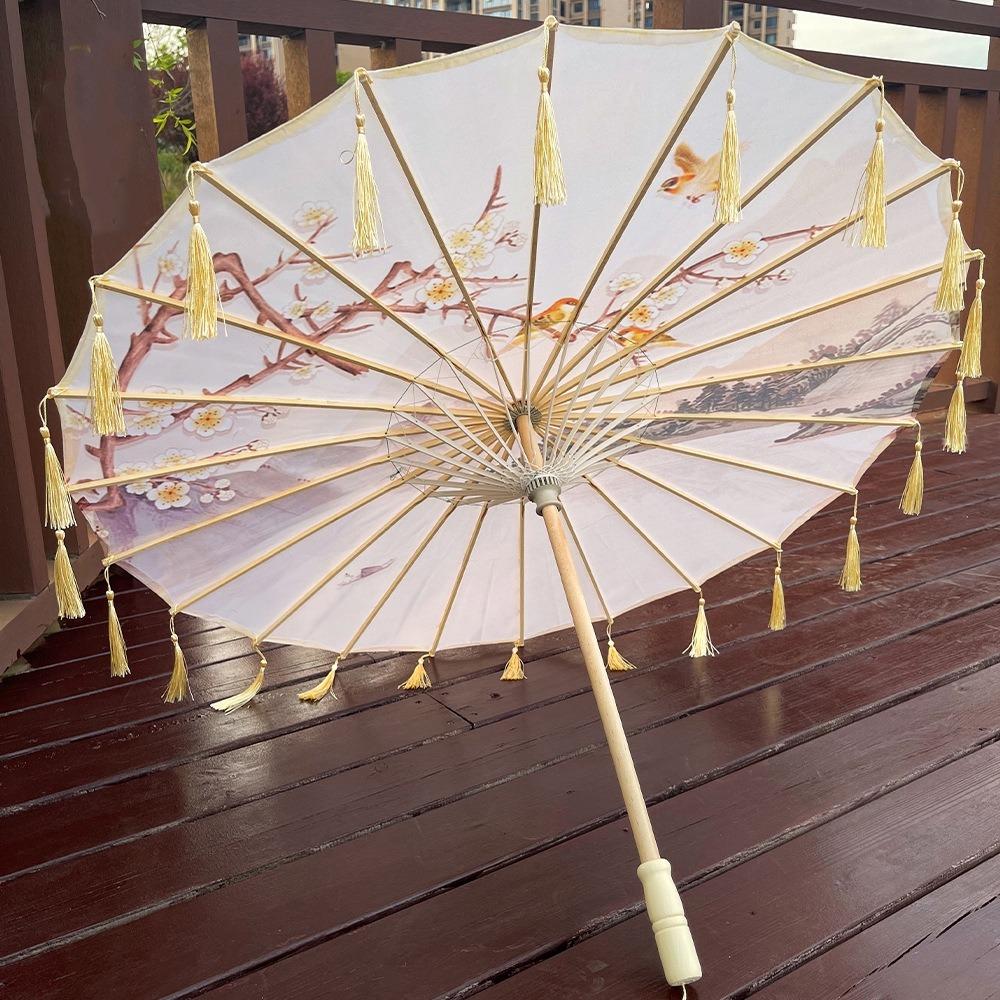 70cm Classical Oil Paper Umbrella Chinese Style Tassel Umbrella Silk Fabric Tassel Umbrella  Girls