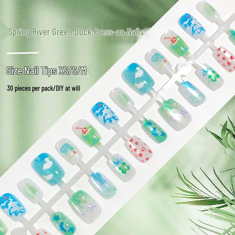 

Green Duck Nail Art Patches - Watercolor Mountain River Design (30 Pieces)