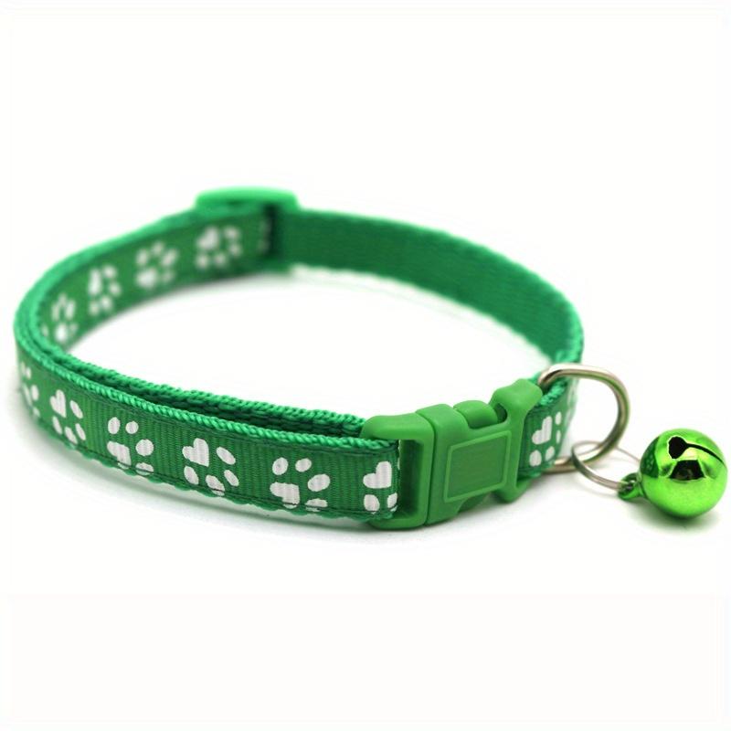 

Pet Cloth Collar Dog Cat Collar Footprints Paw Prints Bell Collar зелёный