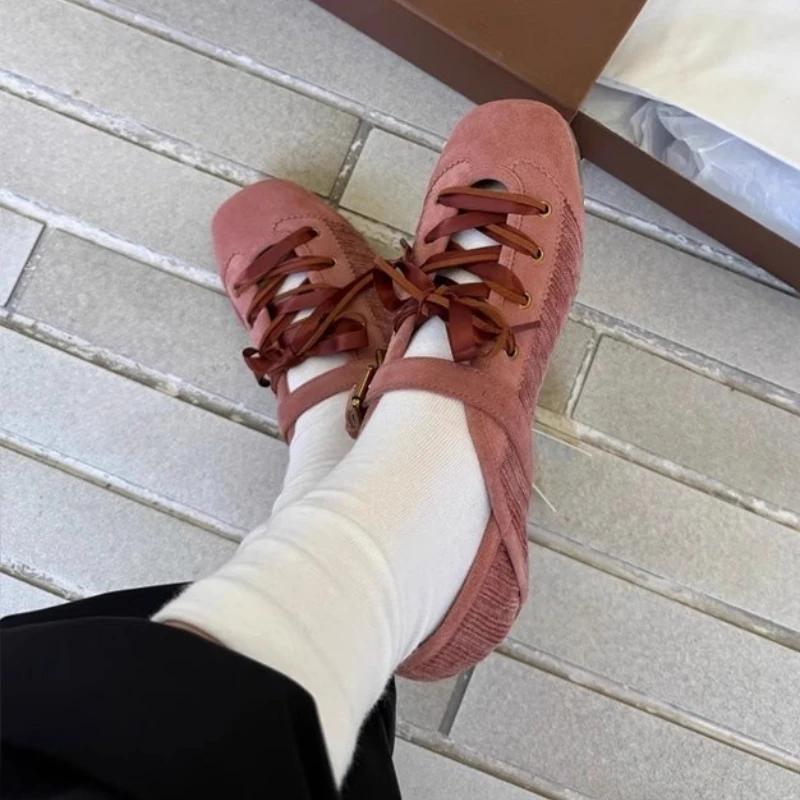 Fashion Brand Lace-up Ballet Flats Women Shoes Shallow Comfort Sporty Casual Shoes Female Buckle Fashion Designer Shoes Zapatos De Mujer