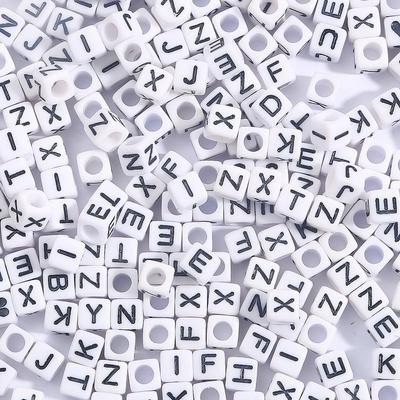 Perline con Lettere Perline Acriliche Cubiche Perline Alfabeto Bianche 6mm per Gioielli 100Pz