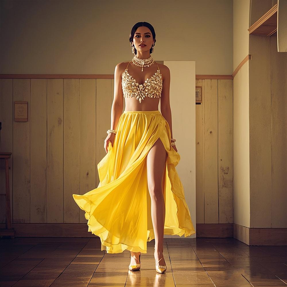 Tassels Sun Skirt Shining Spanish Skirt Dancing Skirt Show Costumes Belly Dance Skirt