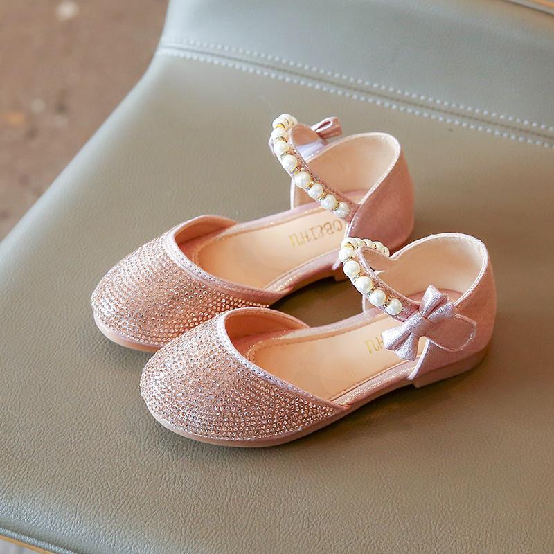 Summer Girls Flats Silver Princess Sandals Fashion Rhinestone Bowknot Buckle Baby Shoe Kids Shoes For Dress Party Sandalias 25