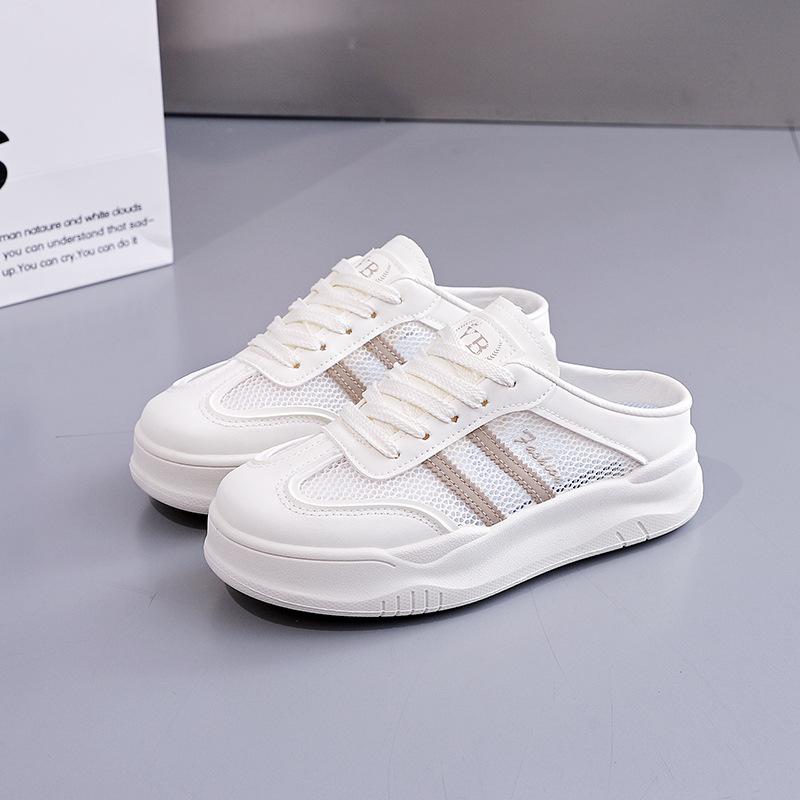 Half-towed little white shoes women's flat-soled outer wear summer 2025 new casual mesh pregnant women's bag head slippers women 5908-1