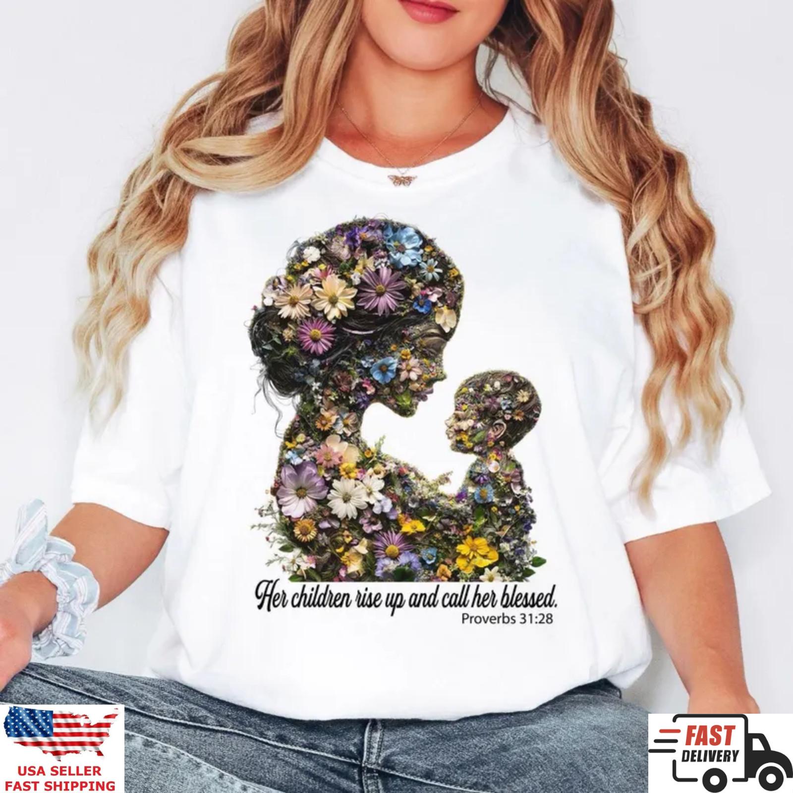 Christian Mom Shirt Proverbs 31:28 Floral Mother Graphic Tee Gift XXL