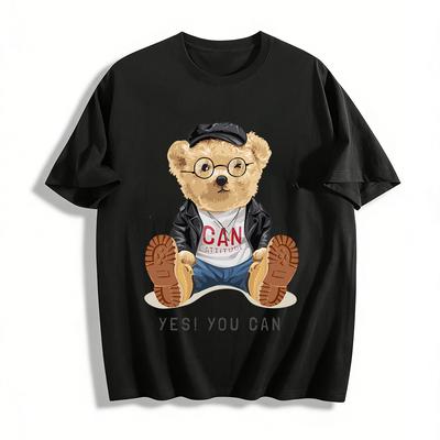 Motivational Cool Bear Print Casual Unisex T-shirt Pure Cotton T-shirt