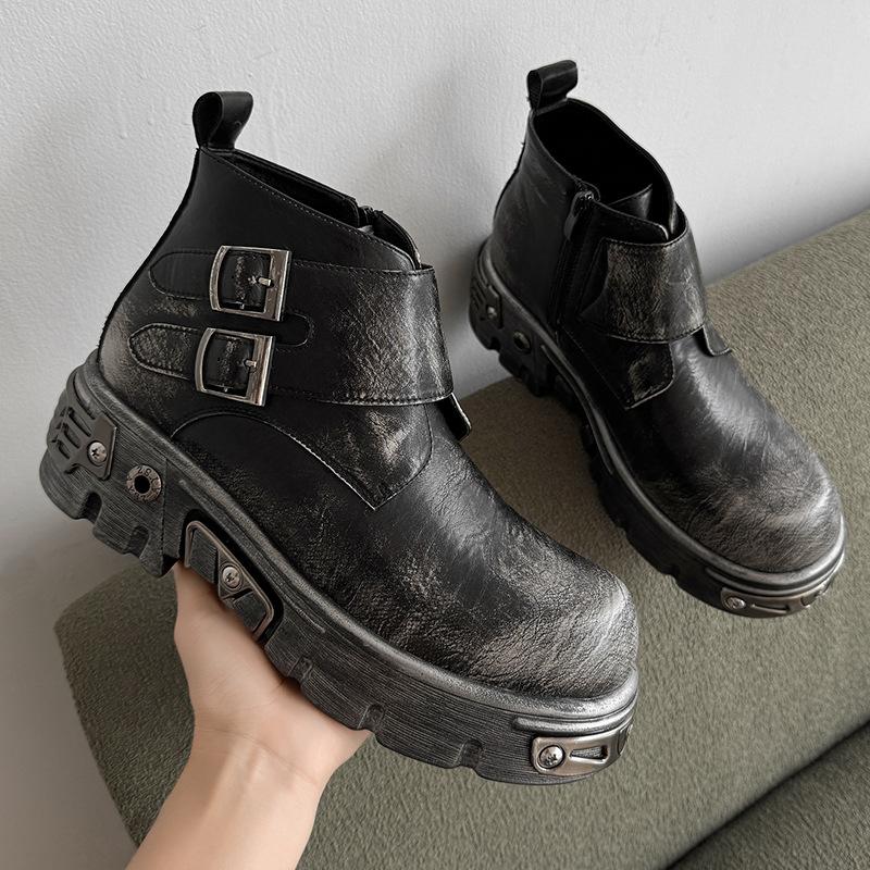 

мужская мода панк сценическая платформа ботинки дизайнерская обувь из натуральной кожи ковбойские ботильоны весна осень мотоциклетные botas hombre 280 чёрный