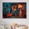 Halloween skeleton and pumpkin background fabric  suitable for indoor/outdoor parties  birthdays  tailgate celebrations