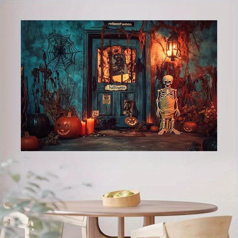 Halloween skeleton and pumpkin background fabric suitable for indoor/outdoor parties birthdays tailgate celebrations