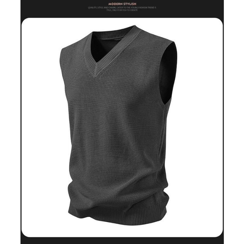 Gilet da uomo moda casual largo tinta unita maglia grossa senza maniche scollo a V