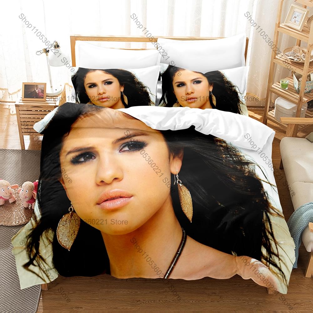 Pop Star Selena Gomez Bedding Set Duvet Cover & 2 Pillowcases Fashion Character Print Comfortable Bedroom Supplies