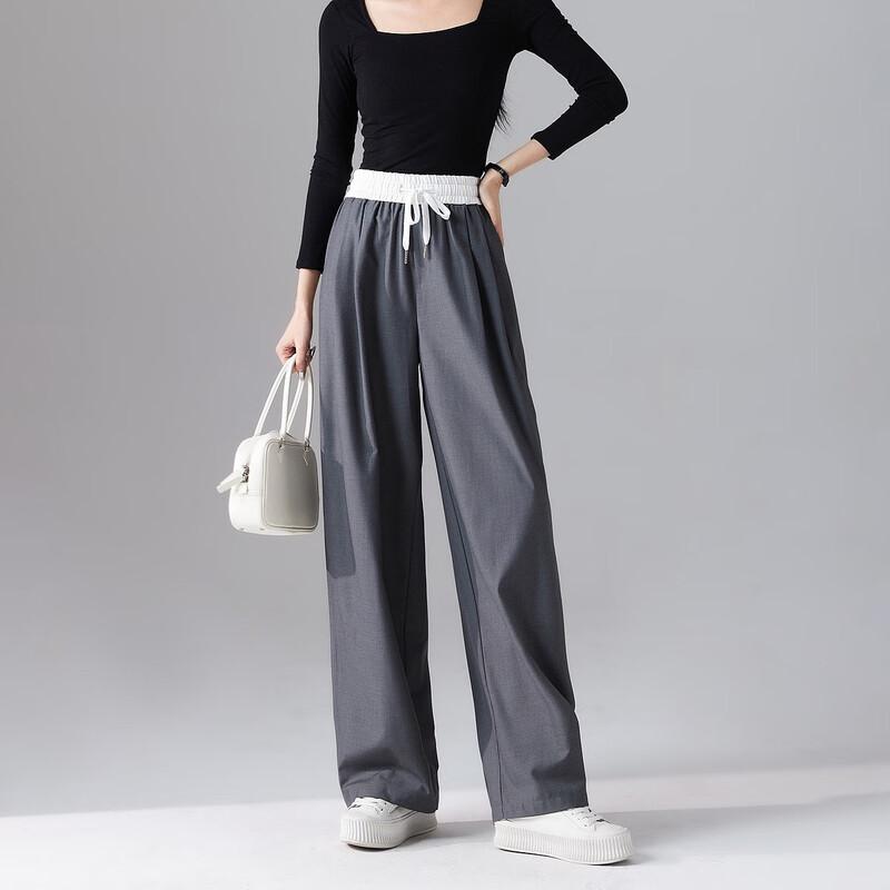 Demana Women's Spring Elastic Waist Color Block Barrel-Leg Pants