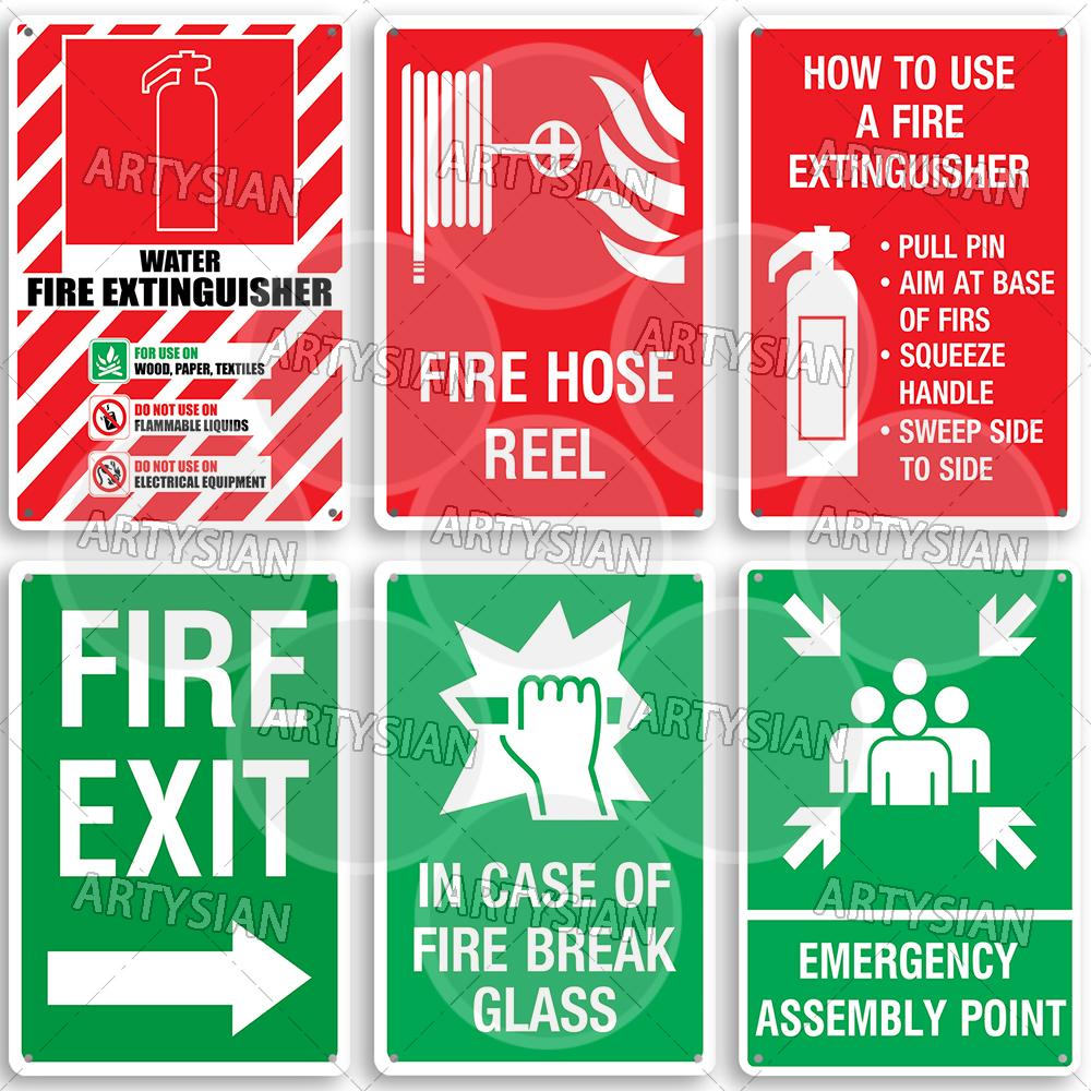 Fire Safety Metal Sign Flammable Warning Emergency Exit Escape Alarm Extinguisher Instruction Signage Assembly Hose Reel Plaque