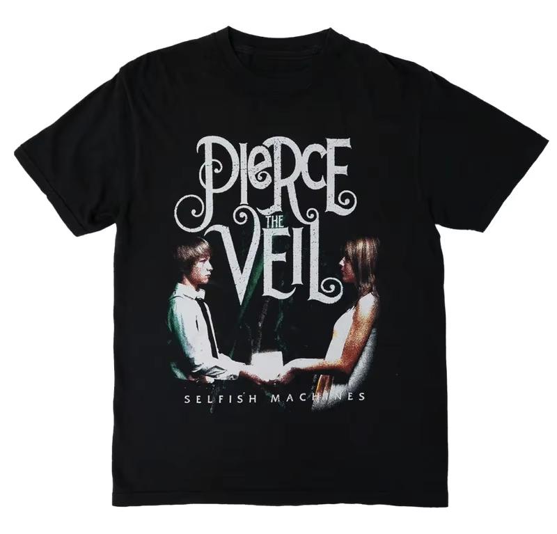 Pierce The Veil Selfish Machines Melns ar īsām piedurknēm Kokvilnas T-krekls Unisex Vasaras Vīriešu Sieviešu Tops Tī Sānu apģērbs Ikdienas Tendence Y2k
