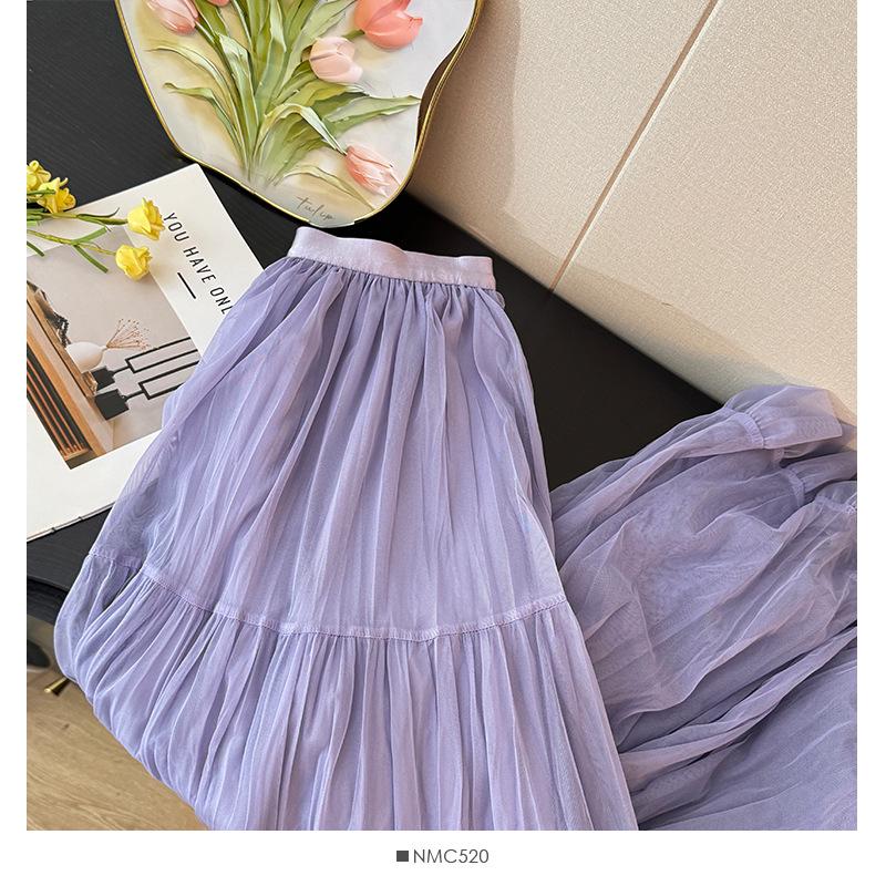 French Fairy-Tale High Waist Mesh Skirt - Women's Autumn 2025 A-Line Pleated Design