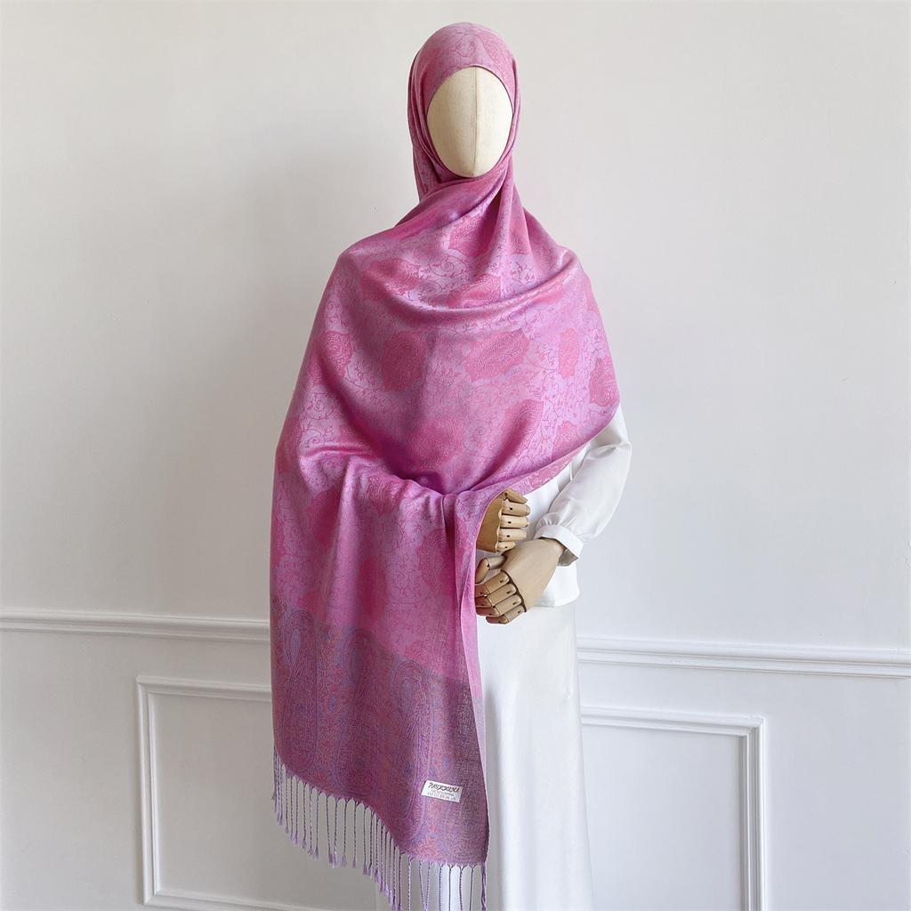 70x180cm Bohemia Styles Women Muslim Hijab Jacquard Winter Scarf Lady Ramadan Wraps Shawls Tassel Headband Islamic