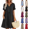 Summer European and American new fashion casual short-sleeved dress V-neck button pocket solid color shirt dress
