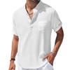 Casual Stand-up Collar Solid Color Short-sleeved Linen Shirt Fashion Breathable Loose Youth Basic Pocket Top