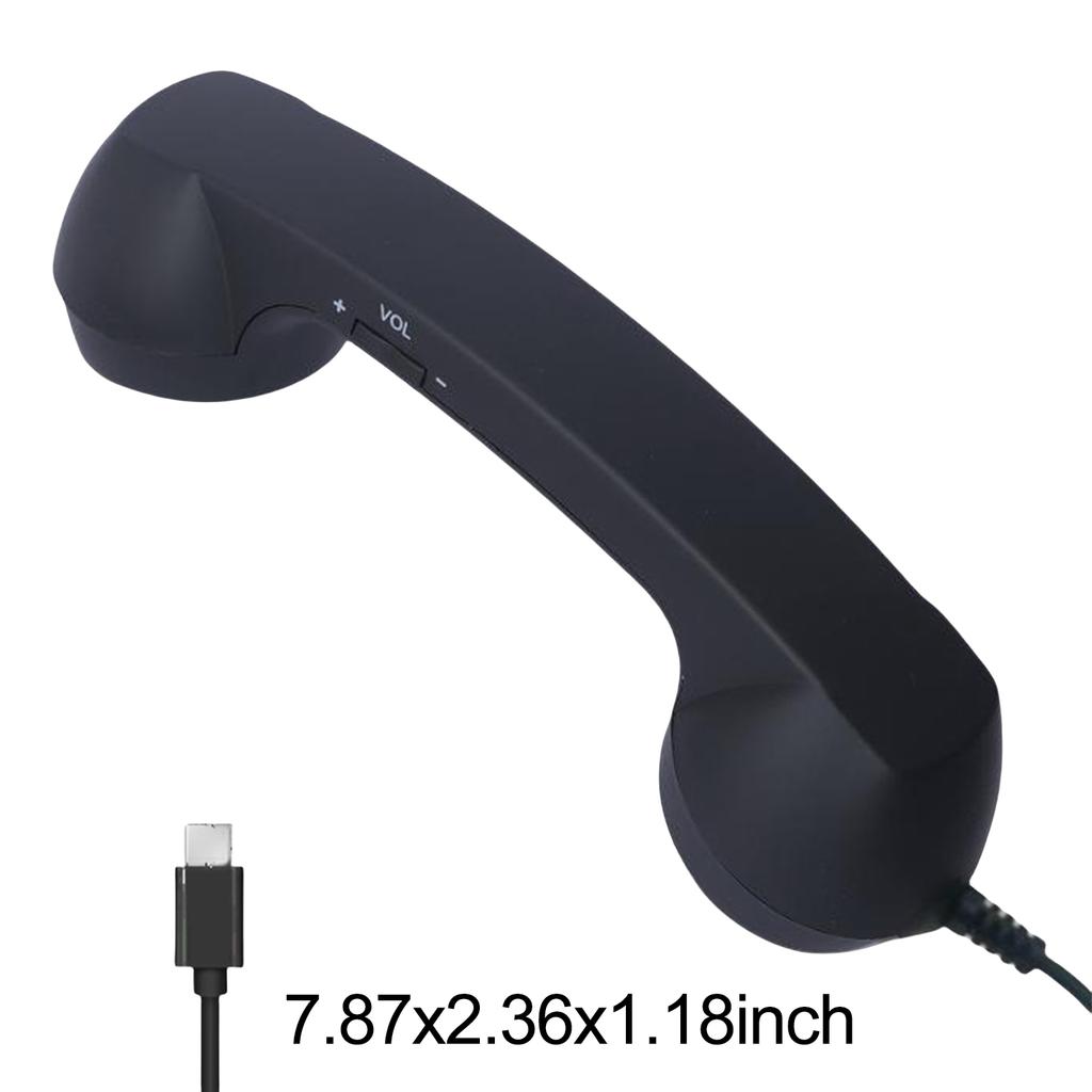 Retro Telephone Handset with Volume Slider USB-C Interface Wired Telephone Headphone for Cell Mobile Smartphones Tablet Laptop