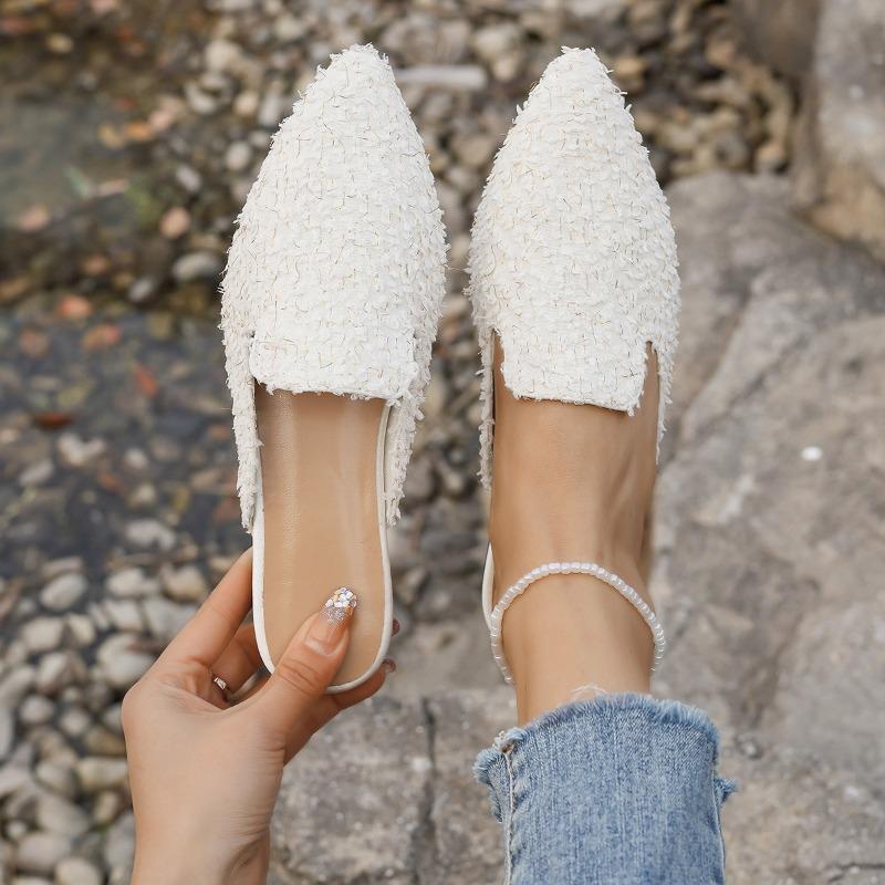 Fashion Women's Baotou Slippers Spring New Pointed Head Deep Mouth Suede Soft Sole Anti-slip Wear-resistant Flat Shoes