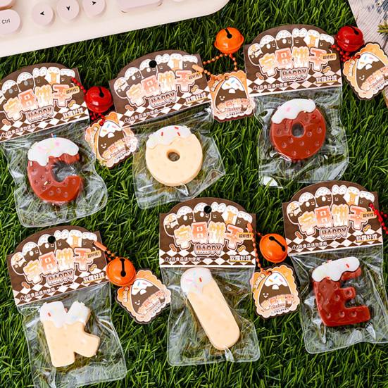 Alphabet Cookie Squeeze Toy with Bell Ball Chain Stress Relief Slow Rising Letter Cookie Sensory Fidget Toy Simulated Food Decompression Tools