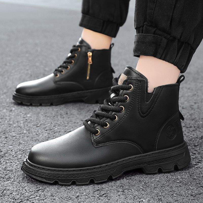 Winter snow boots men's velvet thickened versatile trend warm casual Martin boots cotton shoes brown youth high-top shoes