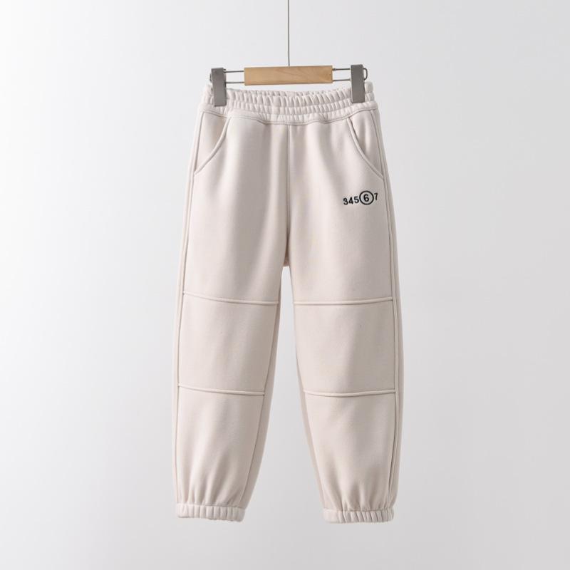 

Children s Winter Fleece-Lined Sweatpants, Sherpa Lining, Solid Color Patchwork, Cuffed 120 бежевий