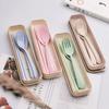 Wheat straw chopsticks fork spoon three-piece work portable tableware set Student travel box lunch spoon Chopsticks fork
