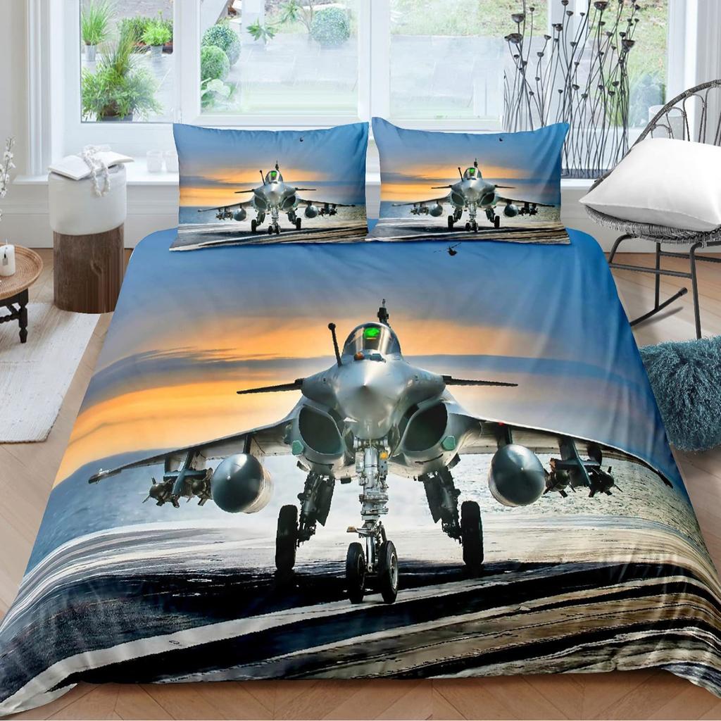 Aircraft Three-Piece Quilt Cover 3D Digital Printing Bedding Set Four Seasons Bed Cover
