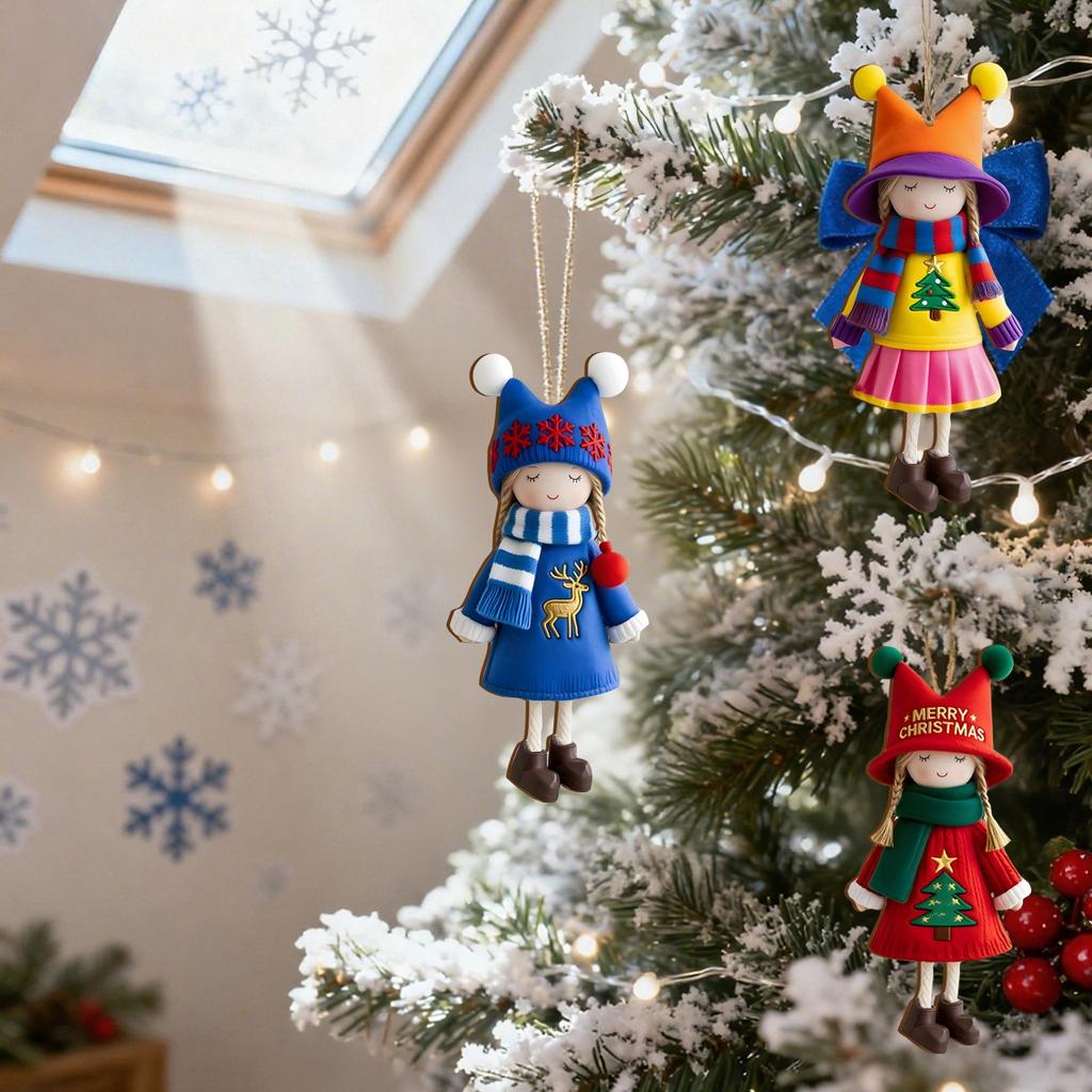 6 Stück Holz Weihnachts Serie Puppen 2D Weihnachtsbäume Holz Hängeanhänger Weihnachtsatmosphäre Dekoration Weihnachtsgeschenke