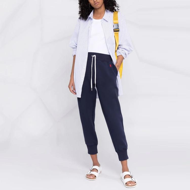 Polo Ralph Lauren FW21 Logo Embroidered Solid Color Drawstring Ankle-Length Sports Pants Women pants Blue 211794397-003