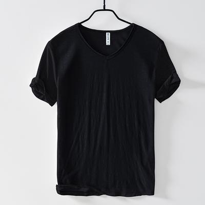 Men's Summer Solid Color Short Sleeved V-neck T-shirt Youth Casual Thin Pullover Top