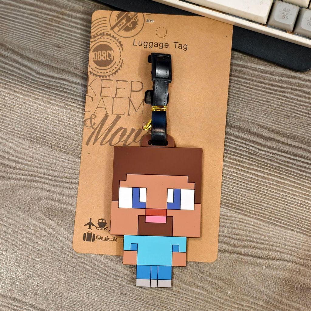 Creeper Steve Cartoon Minecraft Bagagelabel: Schattige Reistas Bedeltje