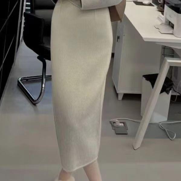 Winter 2025 Hellgraues Wollmischungs-Fleece-gefüttertes zweiteiliges Rockset