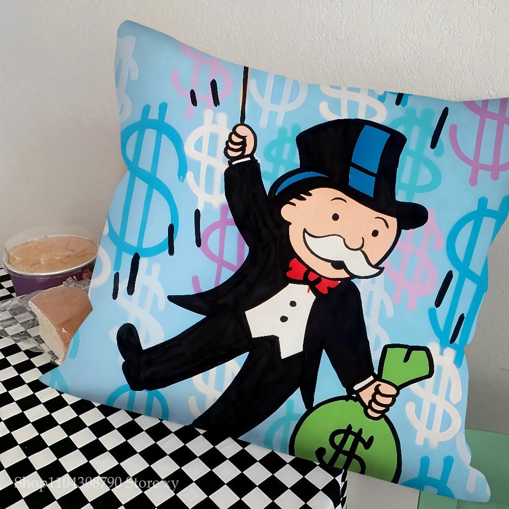 Game Dollar Alec Monopoly Man Pillow Case Square Pillow Bedroom Sofa Leisure Comfort Cushion Car Living Room Home Decoration