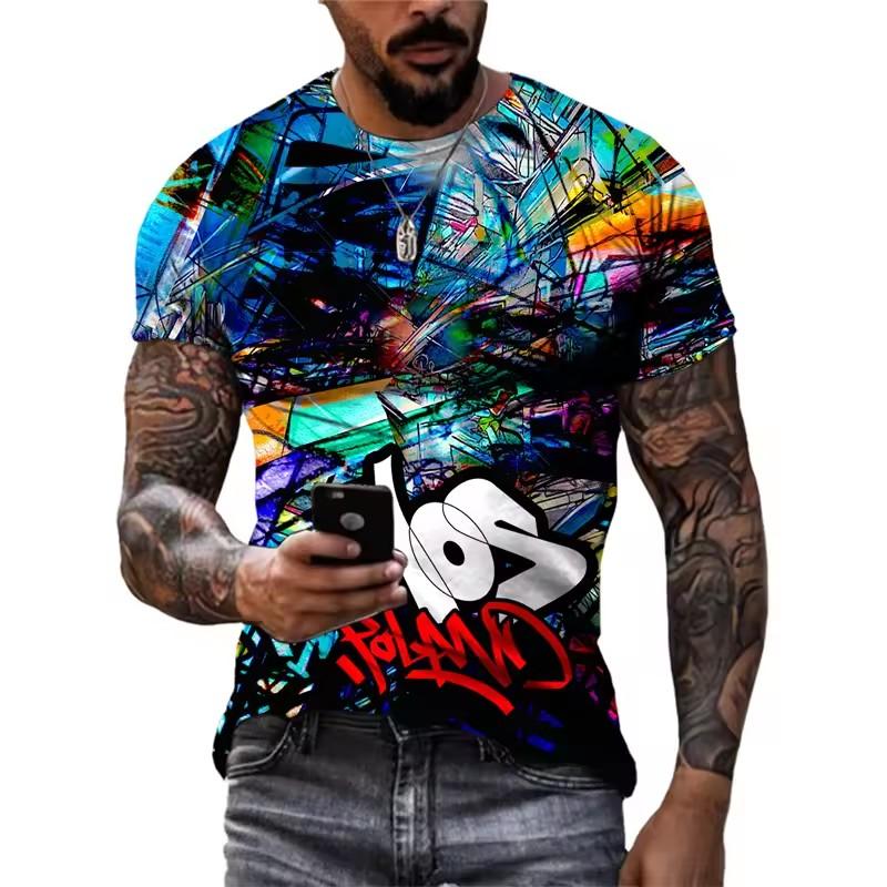 Summer 3D Printed Graffiti Men T-shirts Trend Fashion Casual Street Art Oversized T Shirt Hip Hop Harajuku O-neck Tees