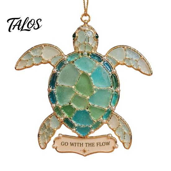 Office Party Hanging Decor Handmade Sea Glass Coastal Christmas Ornaments, Turtle Seahorse Starfish Gifts for Holiday Season Sailboat Beach Decoration