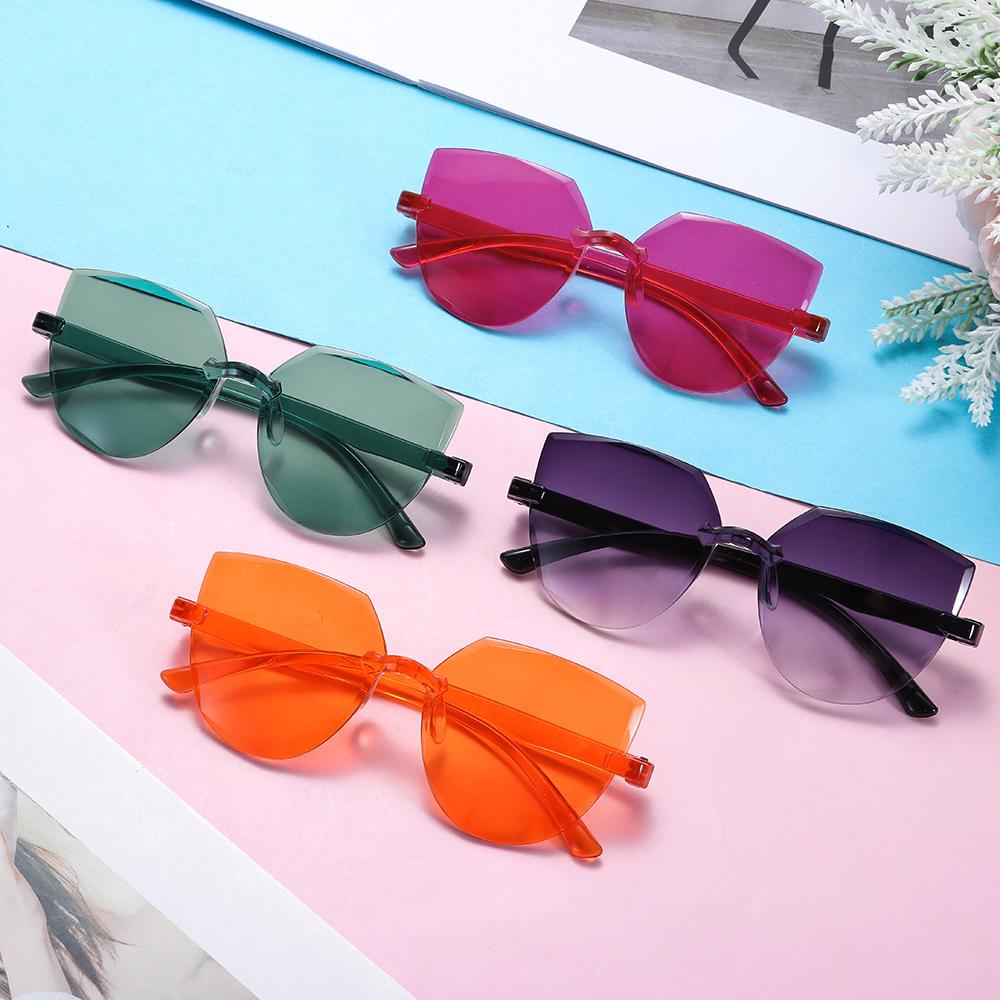 2023 Fashion Cat Ear Sunglasses Women Frameless Transparent Eyewear All-in-one Ocean Piece Candy Color Streetwear Sun Glasses