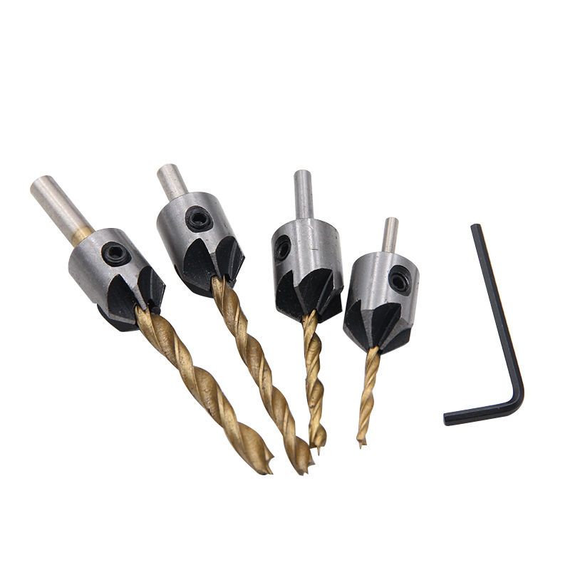 4Pcs HSS Titanium Countersink Drill Bit Set Drill Press Set Chamfer Reamer 3mm 4mm 5mm 6mm