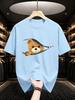 2026 New Cotton Tshirt Little Bear Peeking Out Of The Zipper Cute Print Round Neck Short Sleeve Casual Top