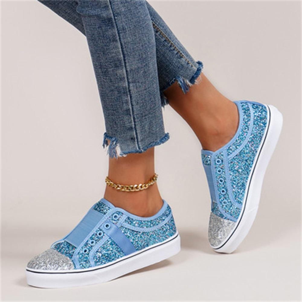 Damesneakers 2025 Dames Glitrende Glitter Ballerinaer Vår Stilfulle Damer Lav Topp Slip-on Komfortable Casual Canvas Damesportssko