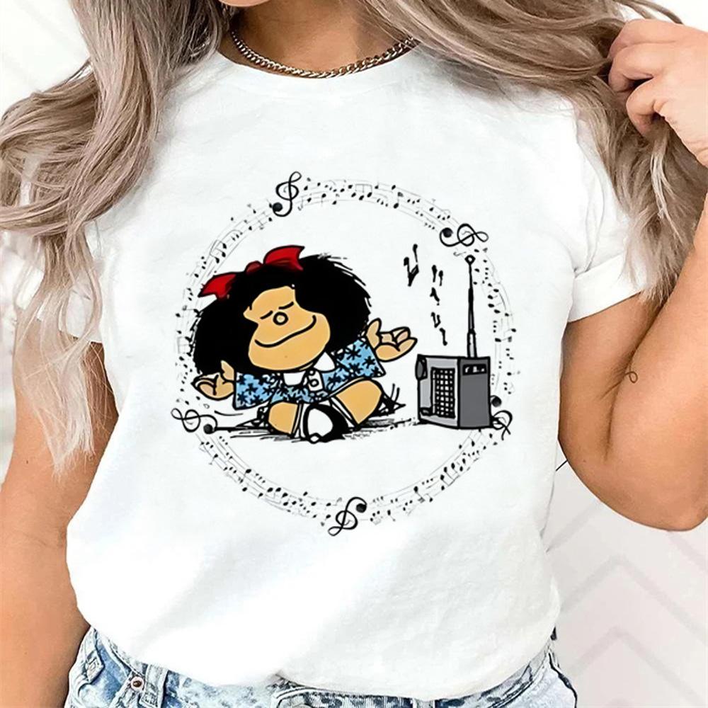 Summer Women T-Shirt Cartoon Mafalda Kawaii Graphic Short Sleeve Clothing Fashion Tops Tees Female Harajuku Streetwear Tops