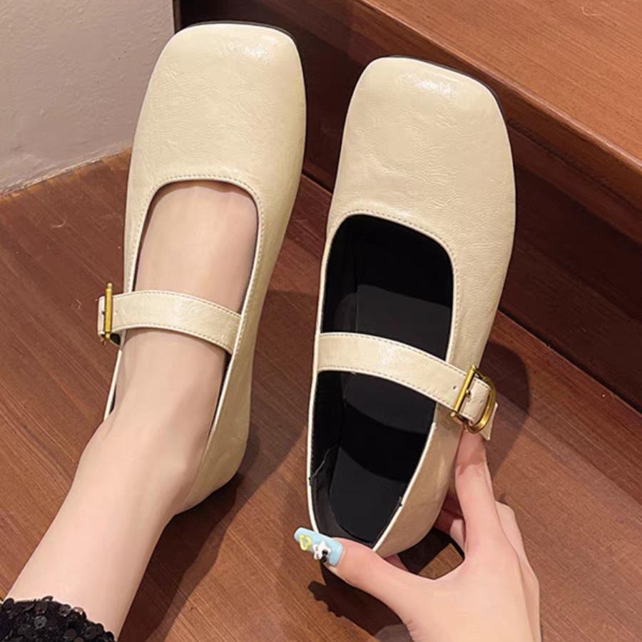 Elegant Retro Square Head Mary Jane Single Shoes Women's Shallow Mouth Versatile with Skirt Small Leather Shoes Low Heel Single Shoes