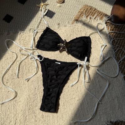 Metal Star High Cut Leg Strappy Bikini Women Swimwear Female Swimsuit Two-pieces Bikini Set Bather Bathing Suit Swim