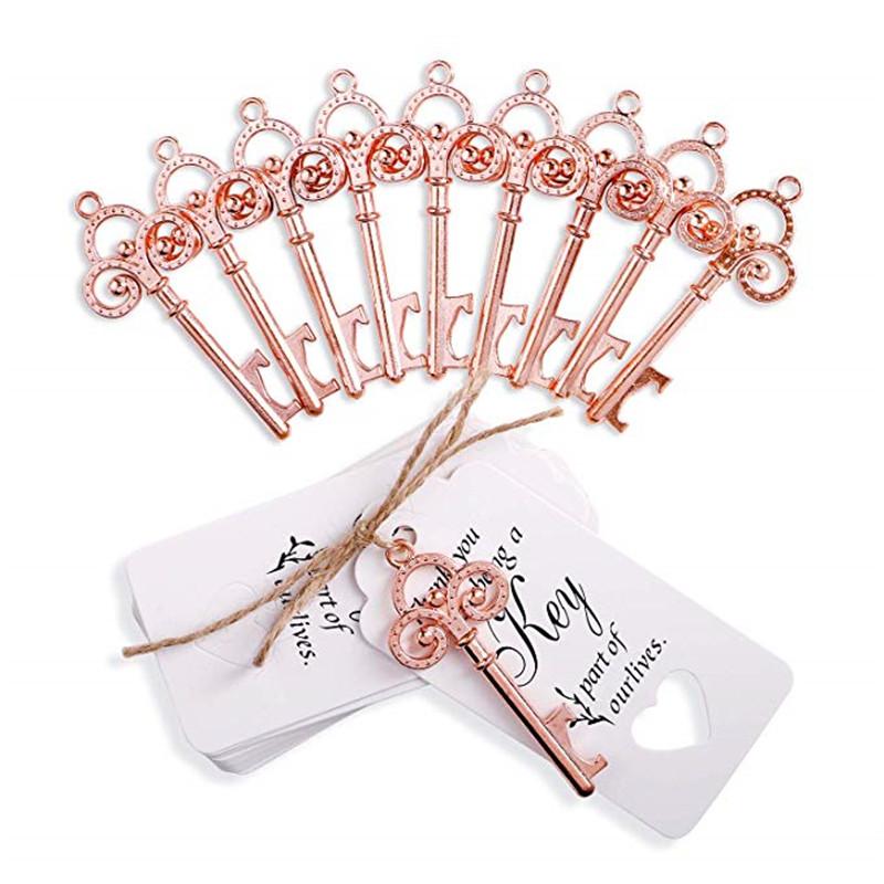 10pcs Gold Wedding Bottle Key Opener with Tag Antique Copper Bottle Key Opener Wedding Souvenir Decor Gift Party Favor Supplies
