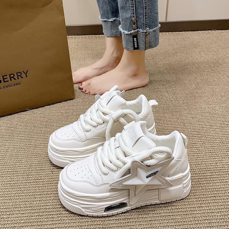 Damen Mode Schnür-Sneaker Rutschfeste Dicke Sohle Kunstleder Leicht Outdoor Bequem Laufschuhe Gehen Schuhe für Damen