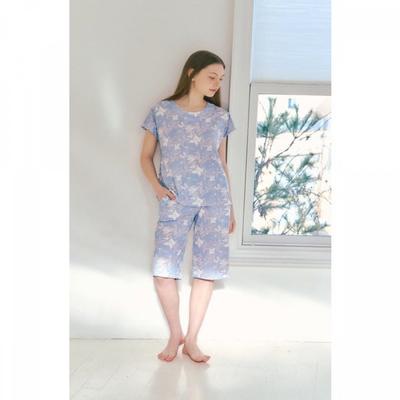 Nylon Spandex White Floral Print Women S Loungewear Set vepS103S