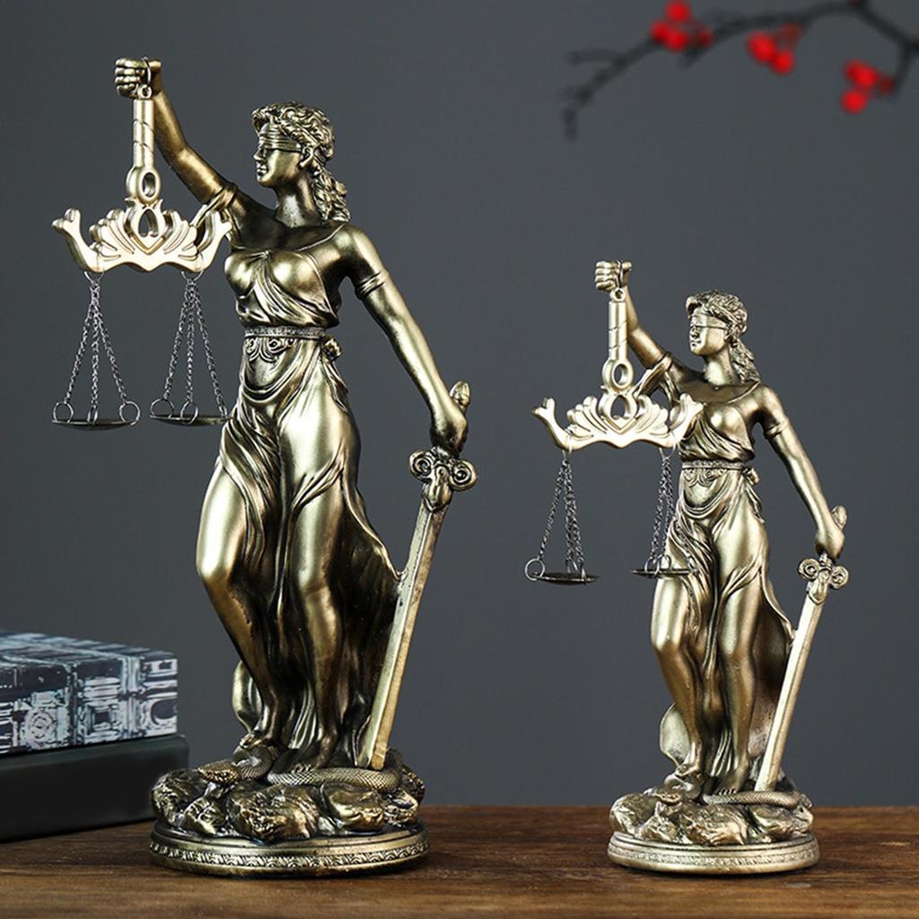 Resina Imitação Cobre Deusa da Justiça Enfeites Retro Decoração de Casa Enfeites de Mesa Sala de Estar Escultura Decoração de Mesa